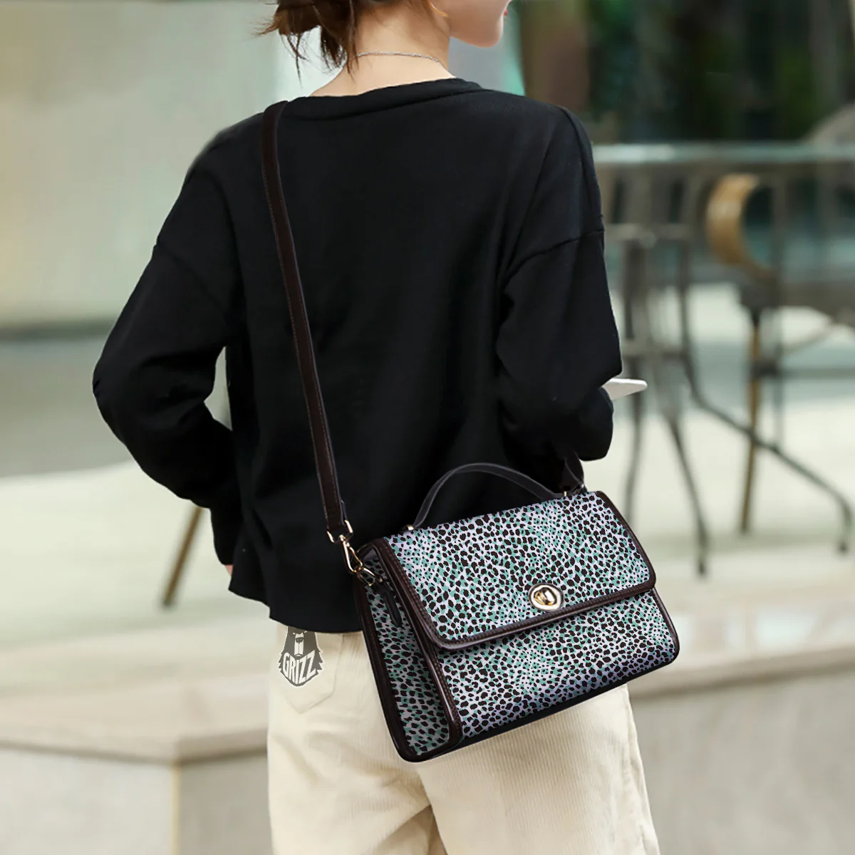 Leopard Teal And White Print Pattern Women's Satchel Bag - Image 3