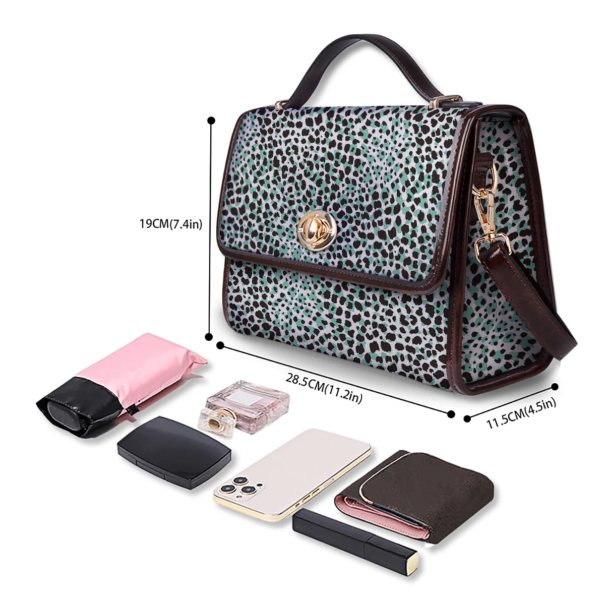 Leopard Teal And White Print Pattern Women's Satchel Bag - Image 4