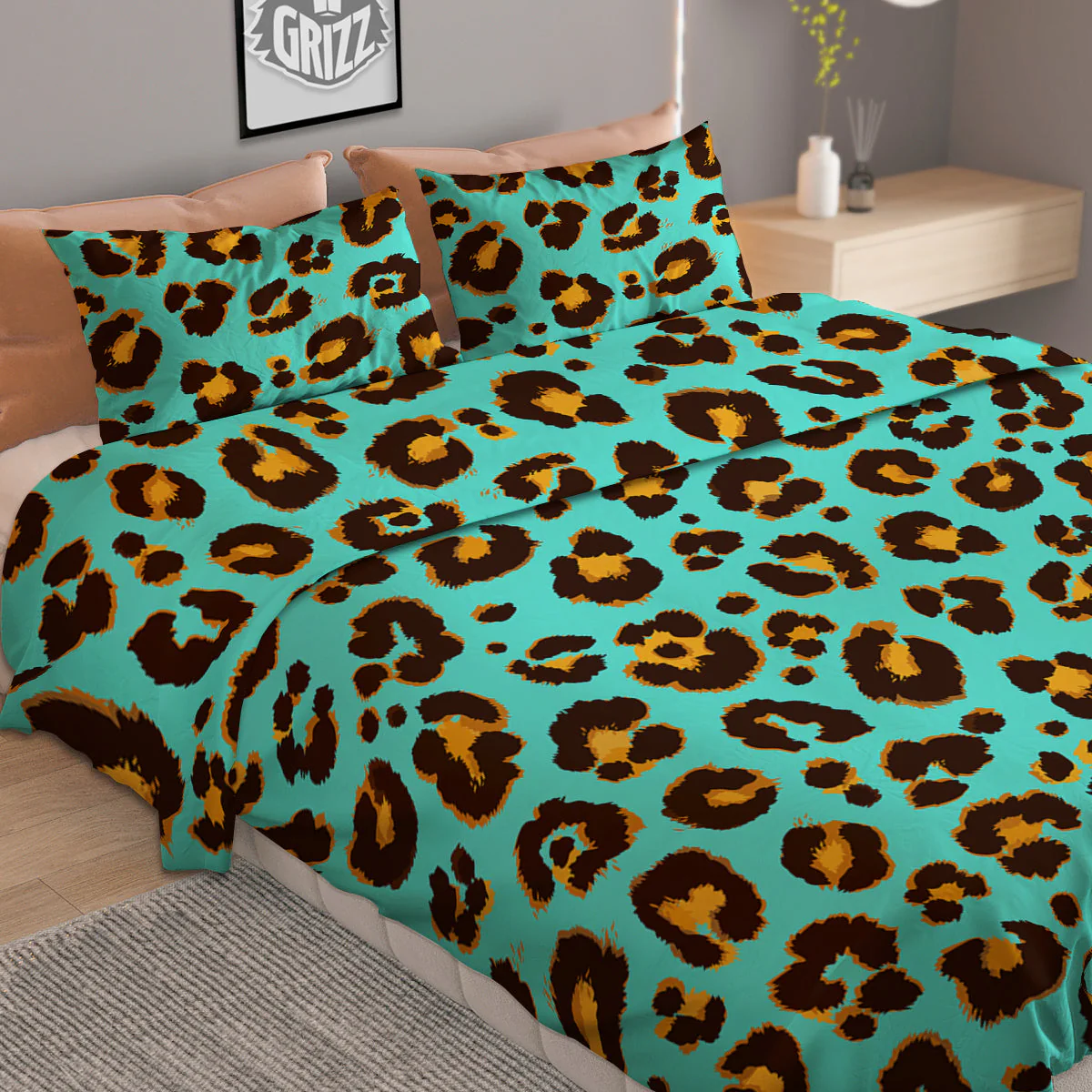 Leopard Turquoise Print Pattern Duvet Cover Bedding Set - Image 2