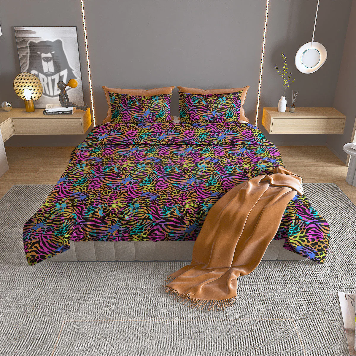 Leopard Zebra Colorful Print Pattern Duvet Cover Bedding Set