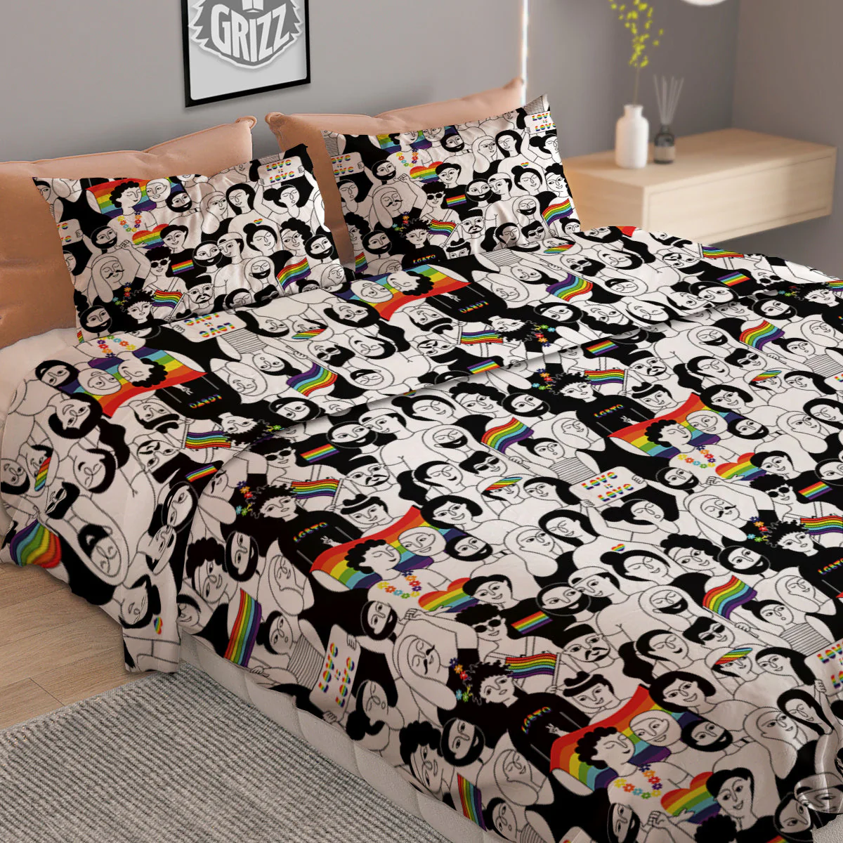 LGBT Doodle Pride Parade Print Pattern Duvet Cover Bedding Set - Image 2