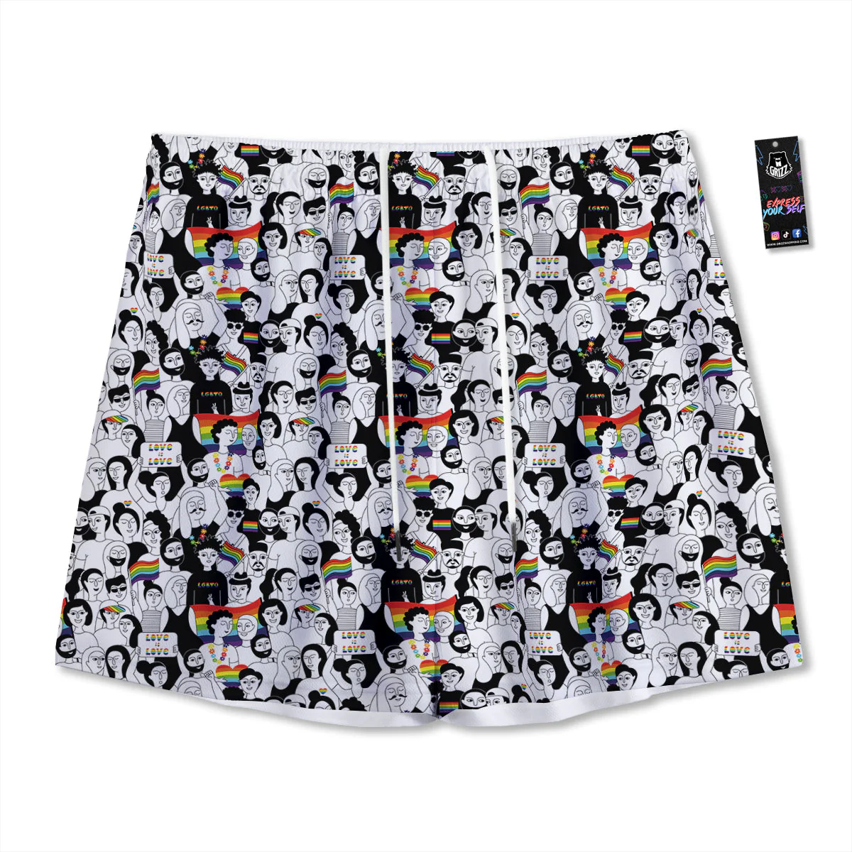 LGBT Doodle Pride Parade Print Pattern Mesh Shorts