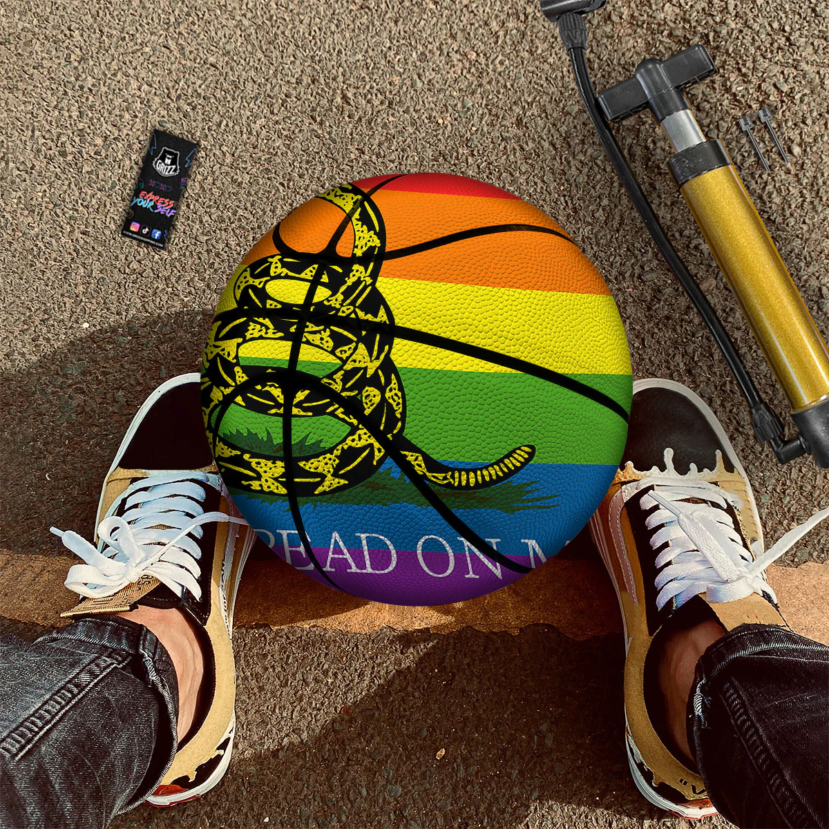 LGBT Gadsden Rainbow Flag Print Basketball - Image 2