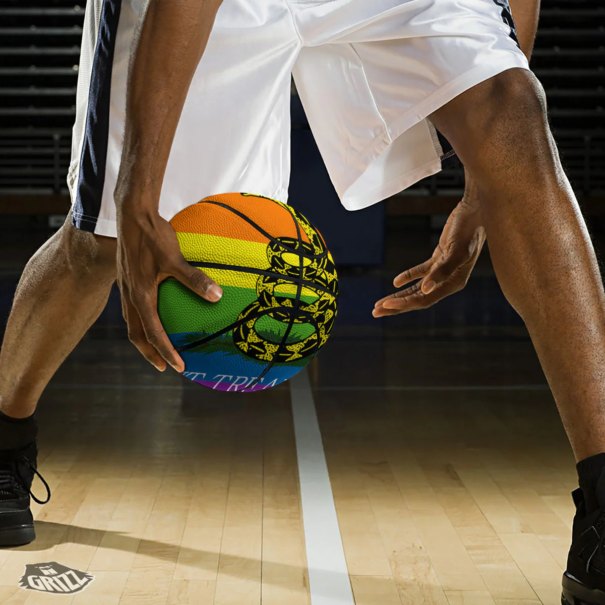 LGBT Gadsden Rainbow Flag Print Basketball - Image 3