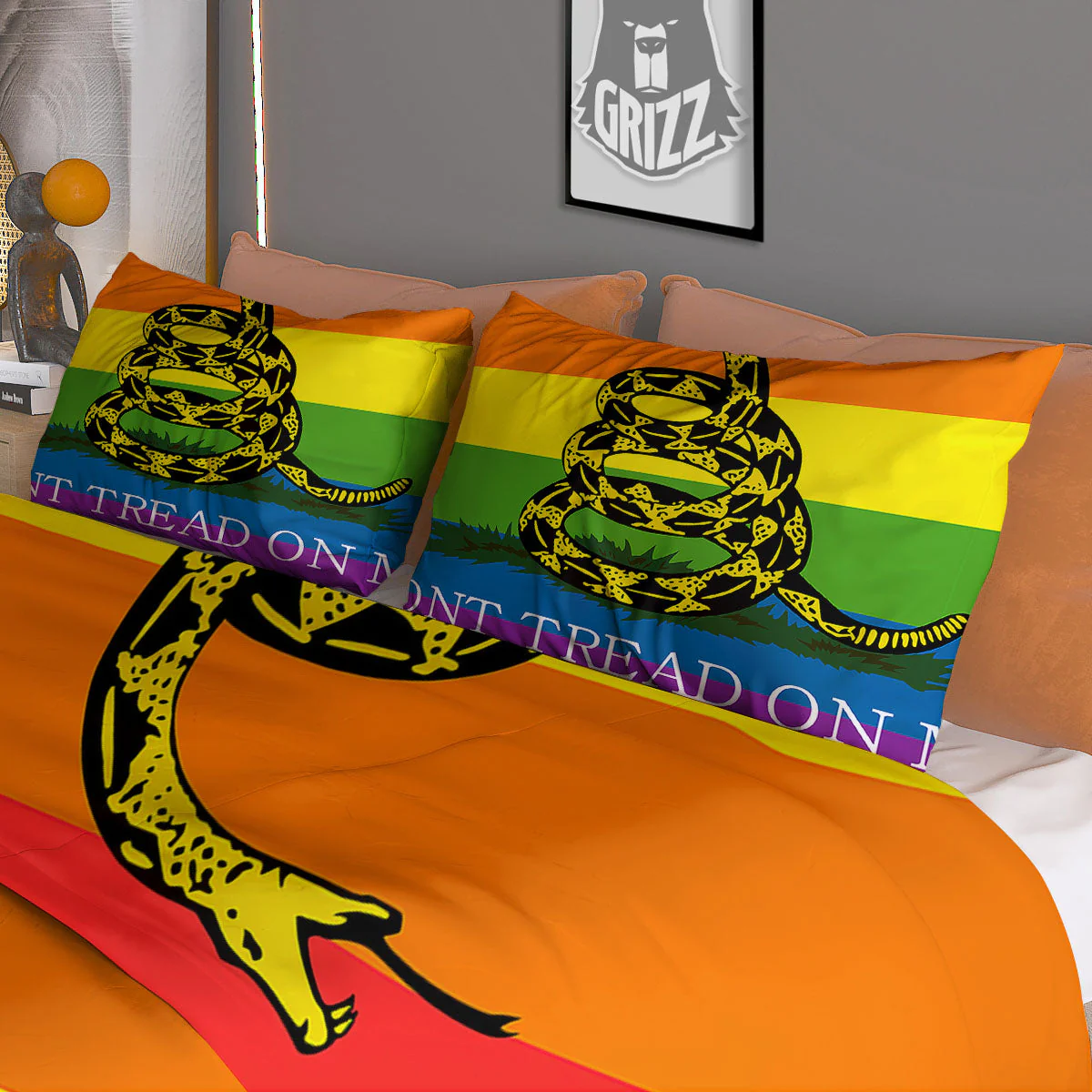 LGBT Gadsden Rainbow Flag Print Duvet Cover Bedding Set - Image 3