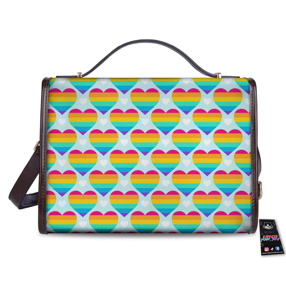 LGBT Heart Rainbow Print Pattern Women's Satchel Bag - Image 2