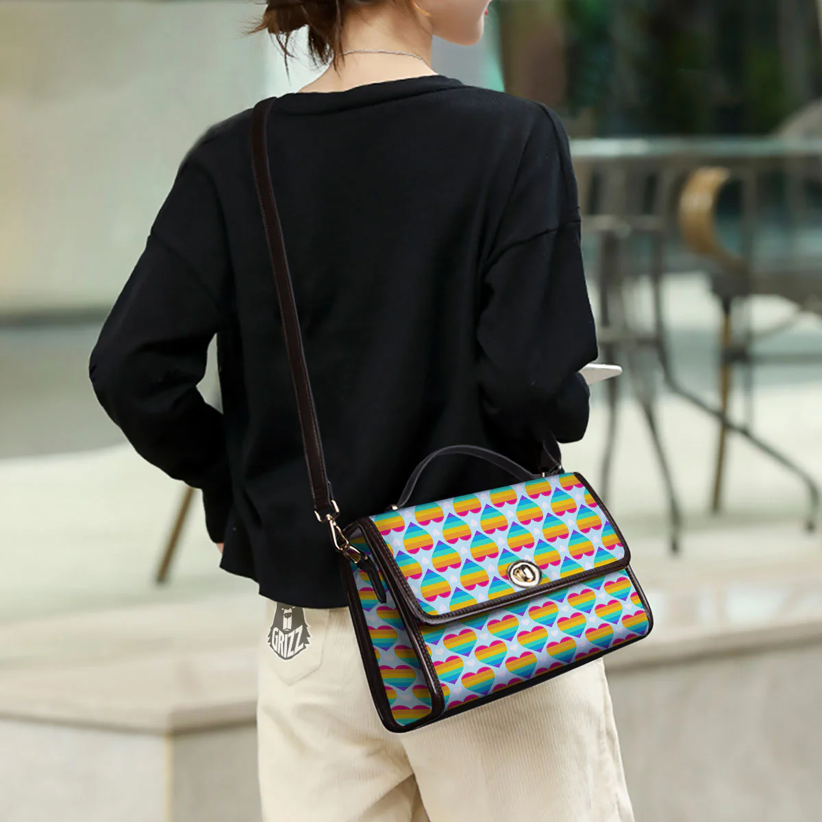 LGBT Heart Rainbow Print Pattern Women's Satchel Bag - Image 3