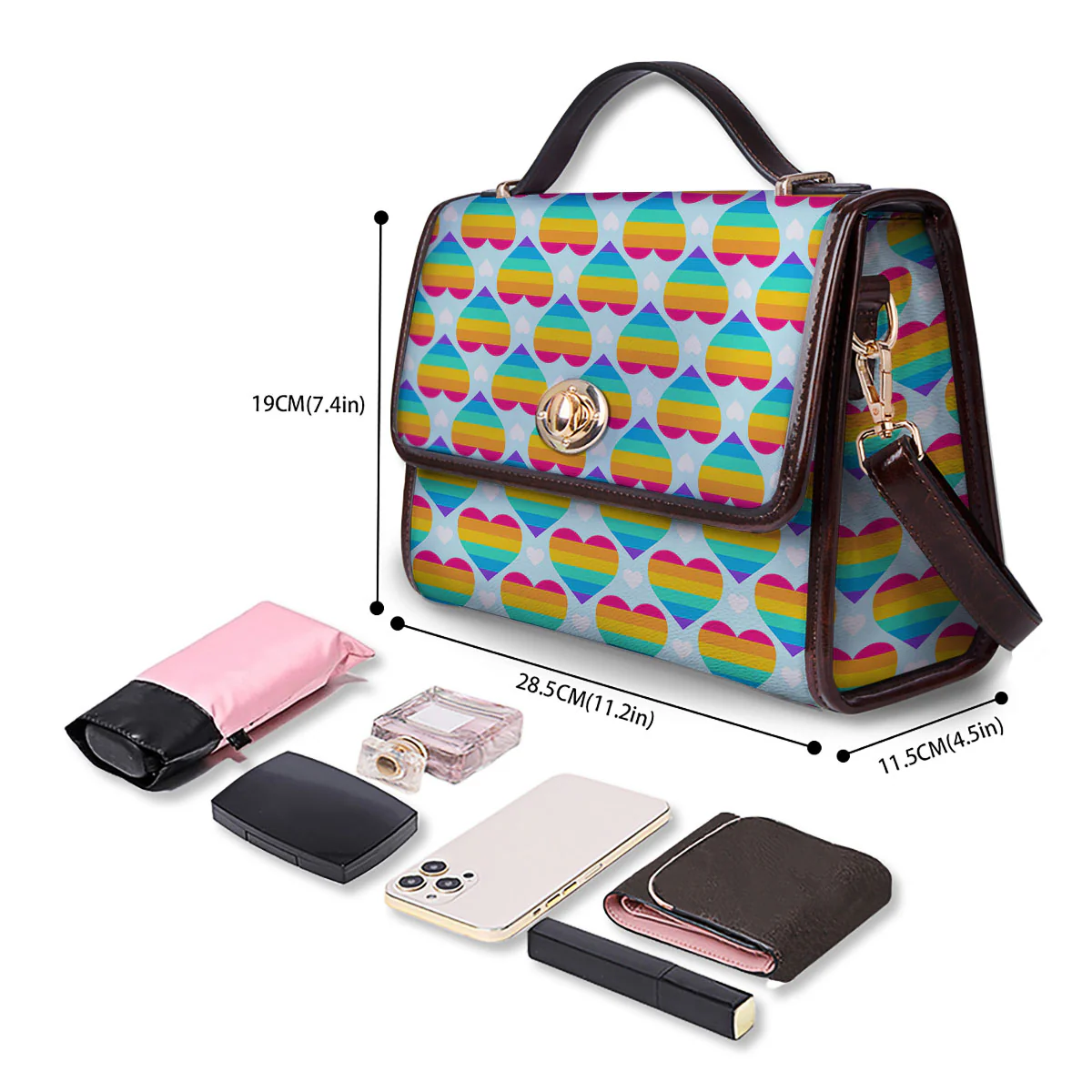 LGBT Heart Rainbow Print Pattern Women's Satchel Bag - Image 4