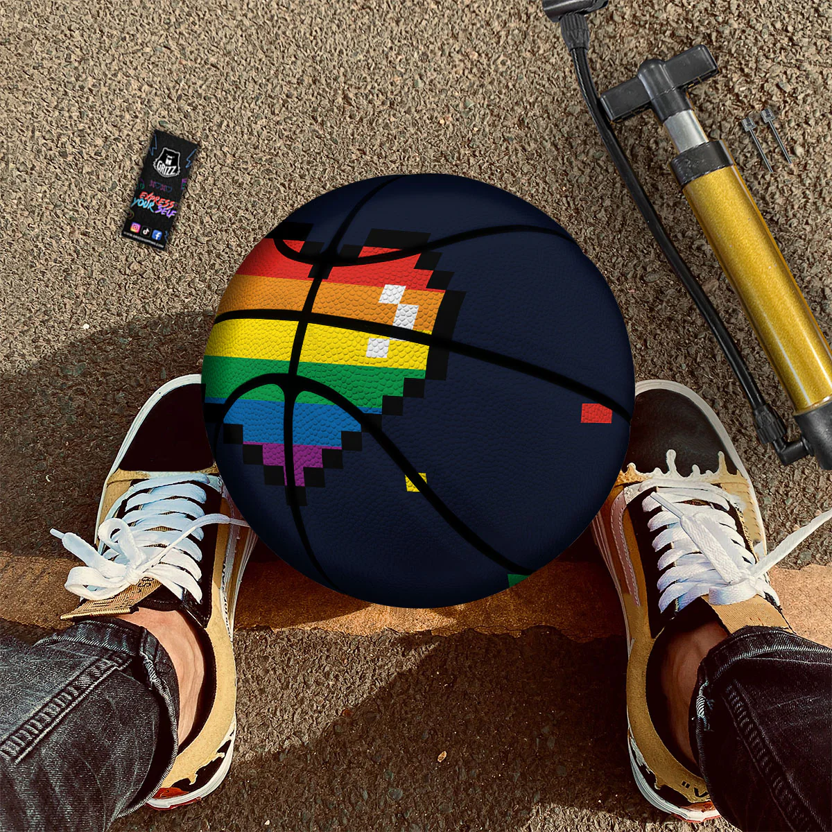 LGBT Pride 8 Bit Rainbow Pixel Heart Basketball - Image 2