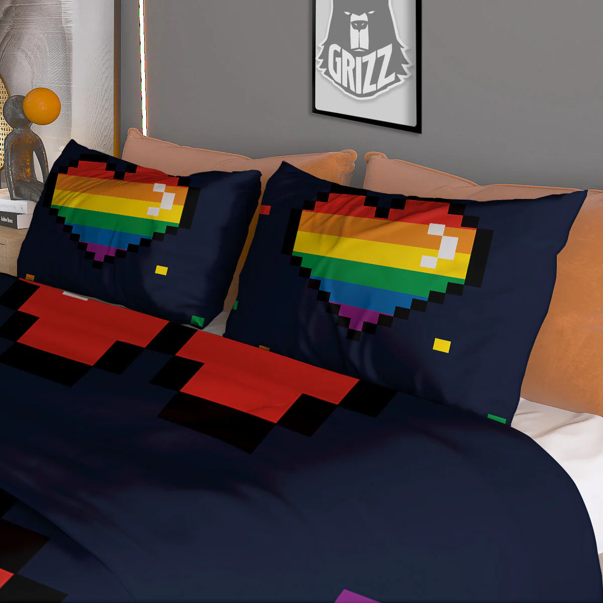 LGBT Pride 8 Bit Rainbow Pixel Heart Duvet Cover Bedding Set - Image 3