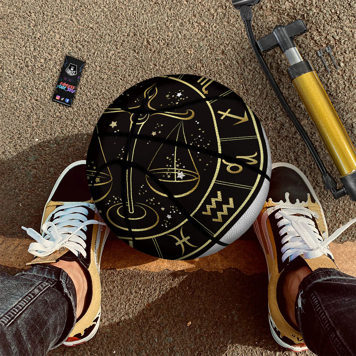Libra Sign Black And Gold Print Basketball - Image 2