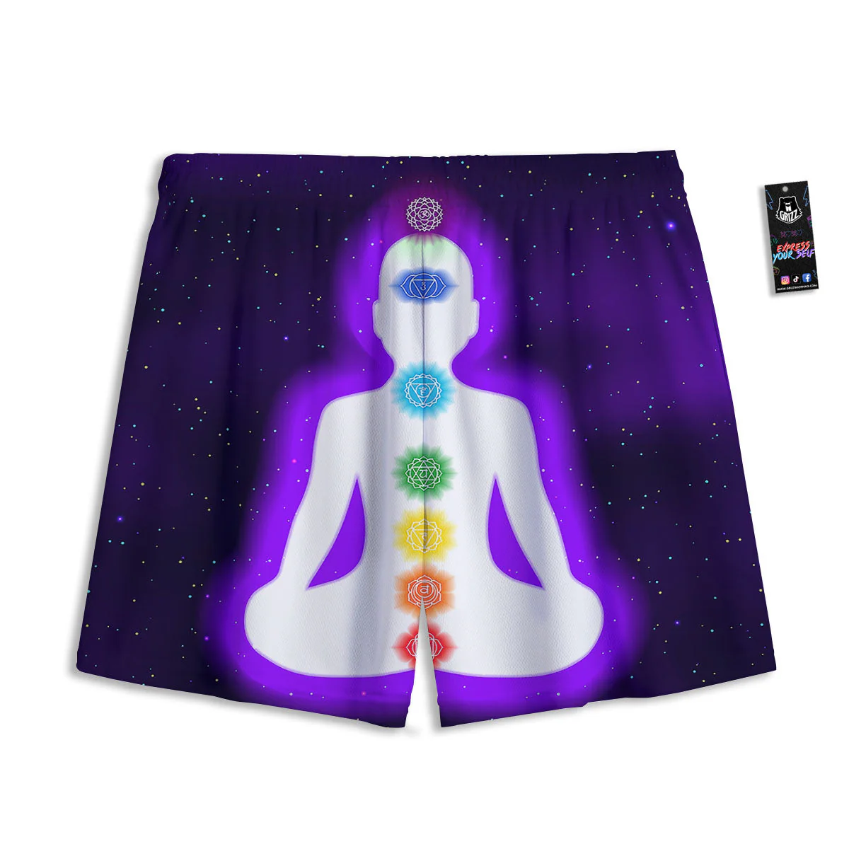 Light Of Seven Chakras Print Mesh Shorts - Image 2