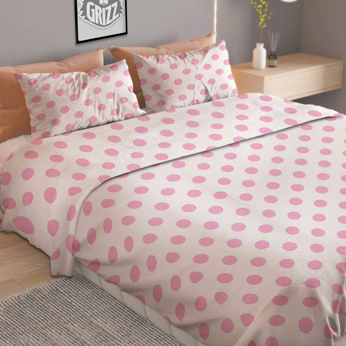 Light Pink Dots And White Print Pattern Duvet Cover Bedding Set - Image 2
