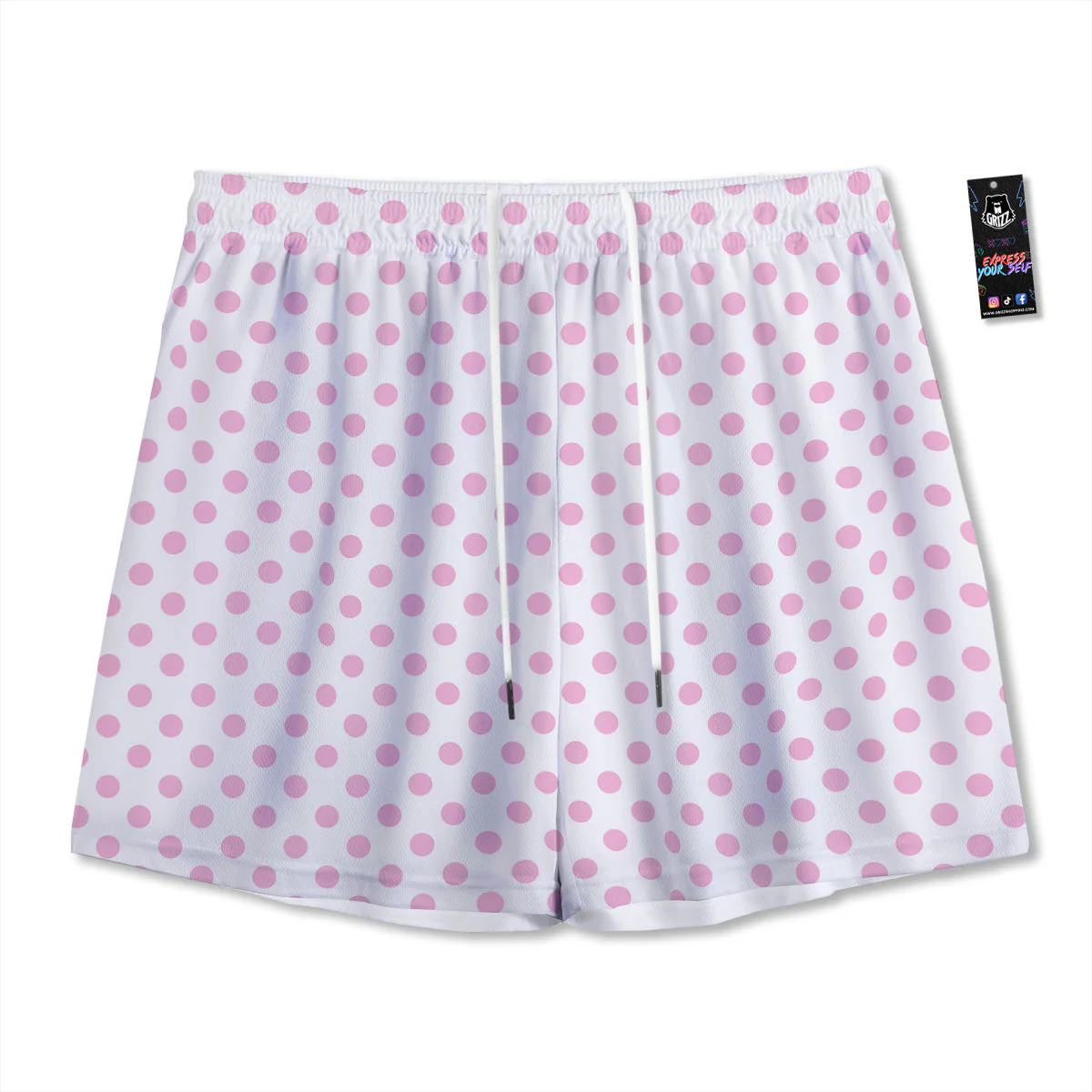 Light Pink Dots And White Print Pattern Mesh Shorts