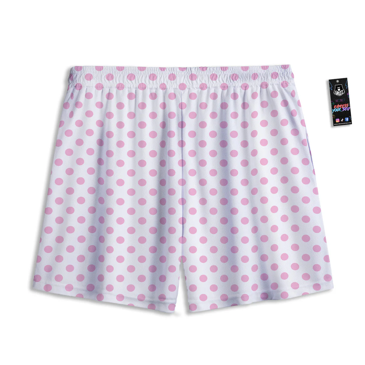 Light Pink Dots And White Print Pattern Mesh Shorts - Image 2