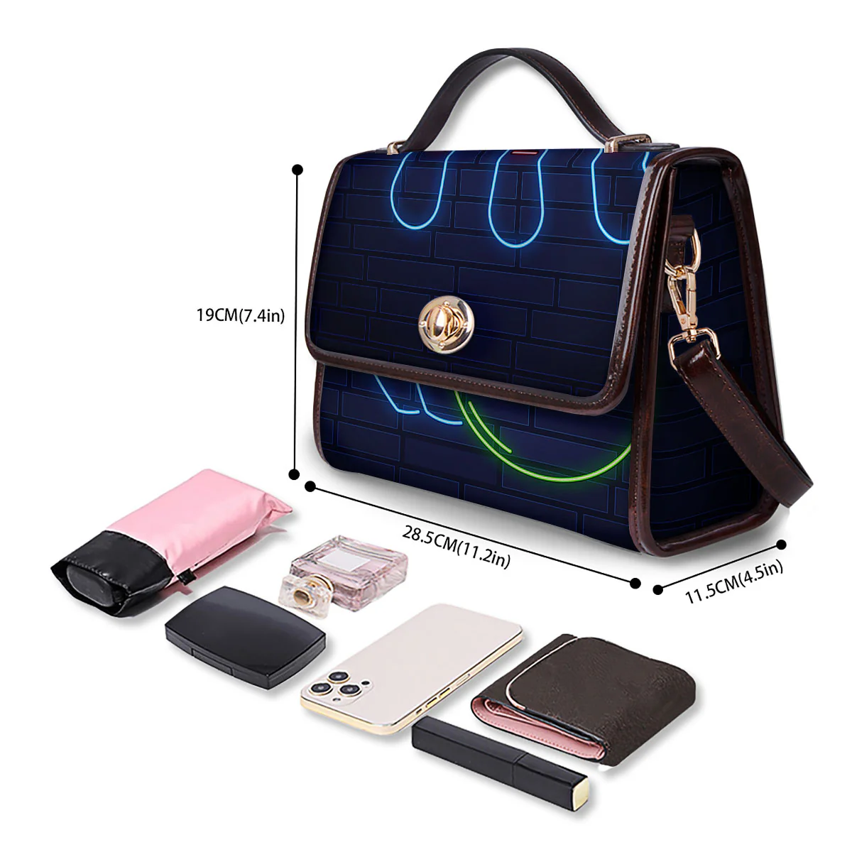 Light Up Bowling Pins Print Women's Satchel Bag - Image 4