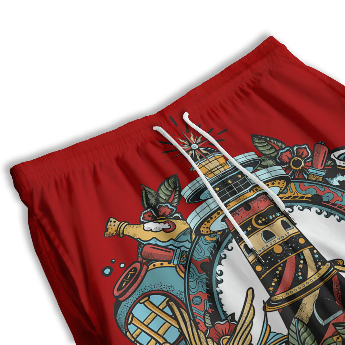 Lighthouse Sea Adventure Tattoo Print Men's Athletic Shorts - Image 3