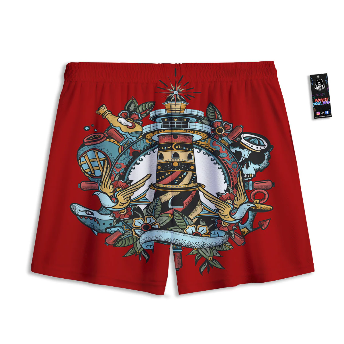 Lighthouse Sea Adventure Tattoo Print Mesh Shorts - Image 2