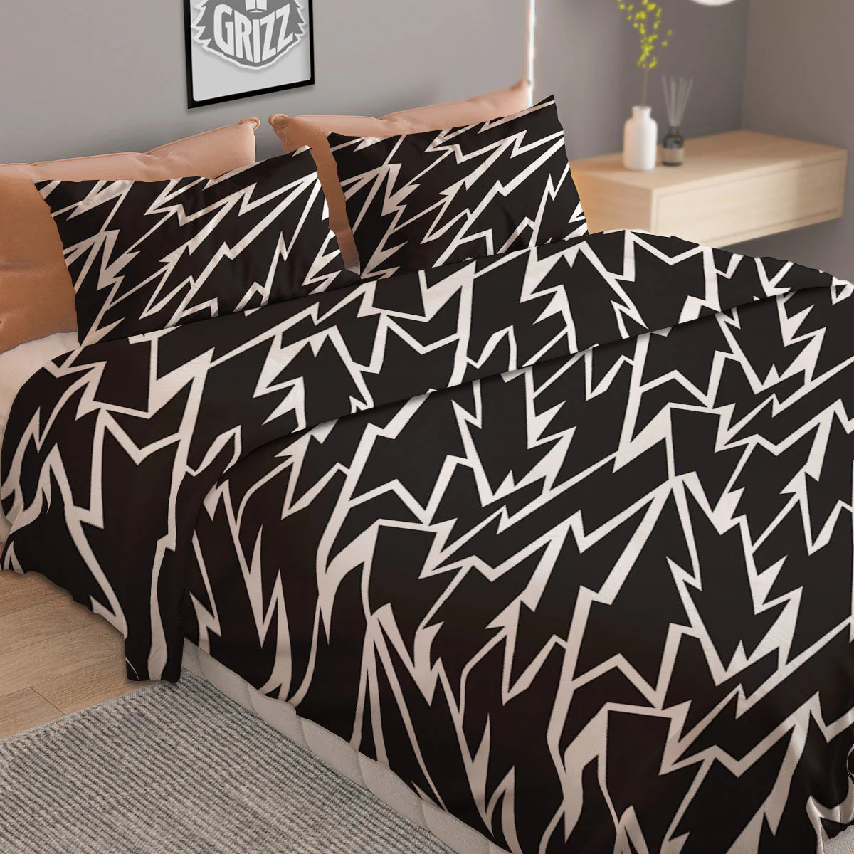 Lightning Black And White Print Pattern Duvet Cover Bedding Set - Image 2