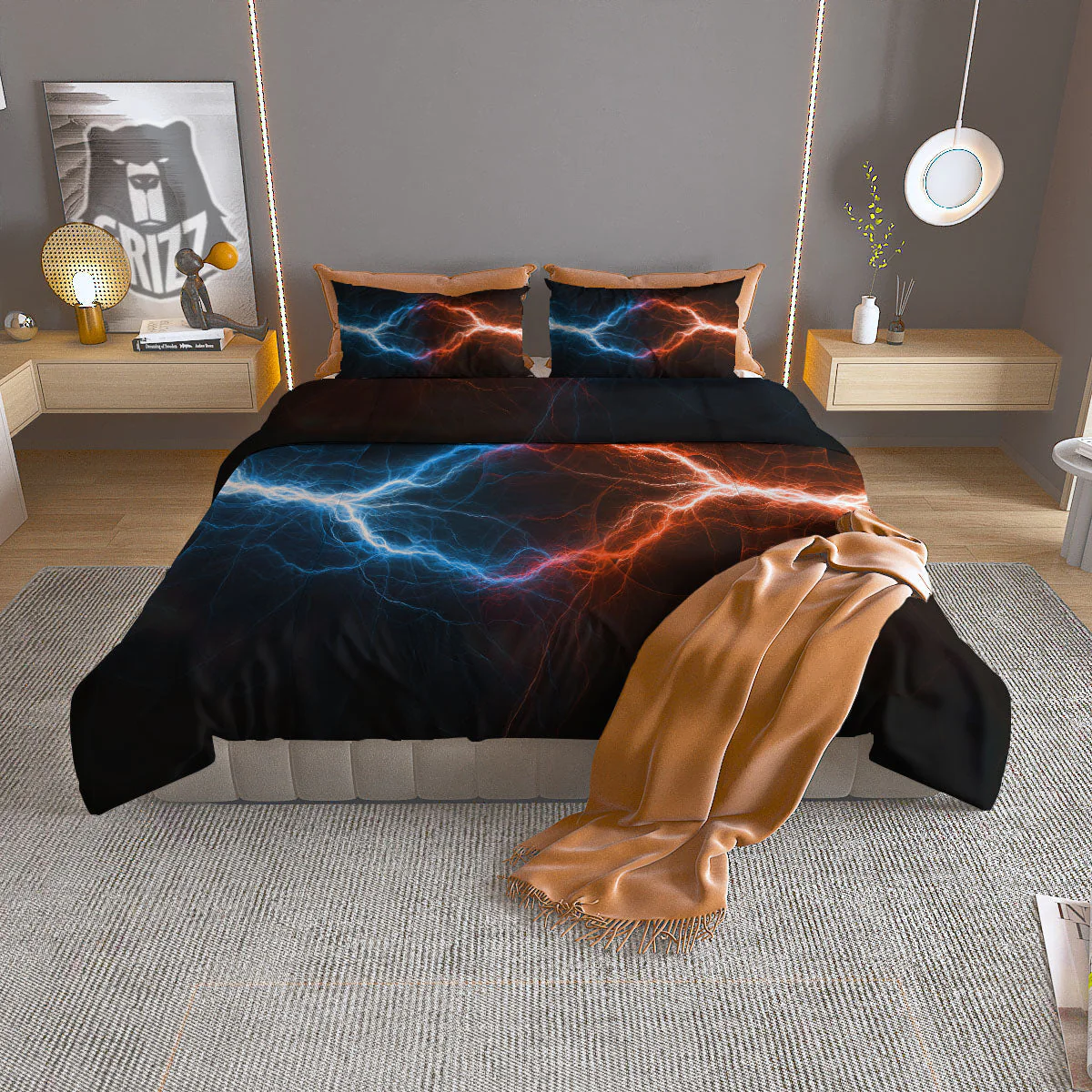 Lightning Blue And Red Print Duvet Cover Bedding Set