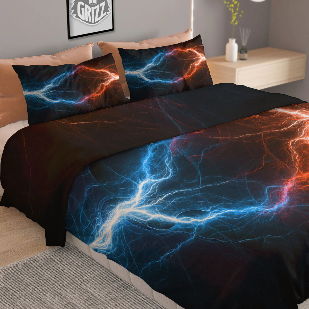 Lightning Blue And Red Print Duvet Cover Bedding Set - Image 2