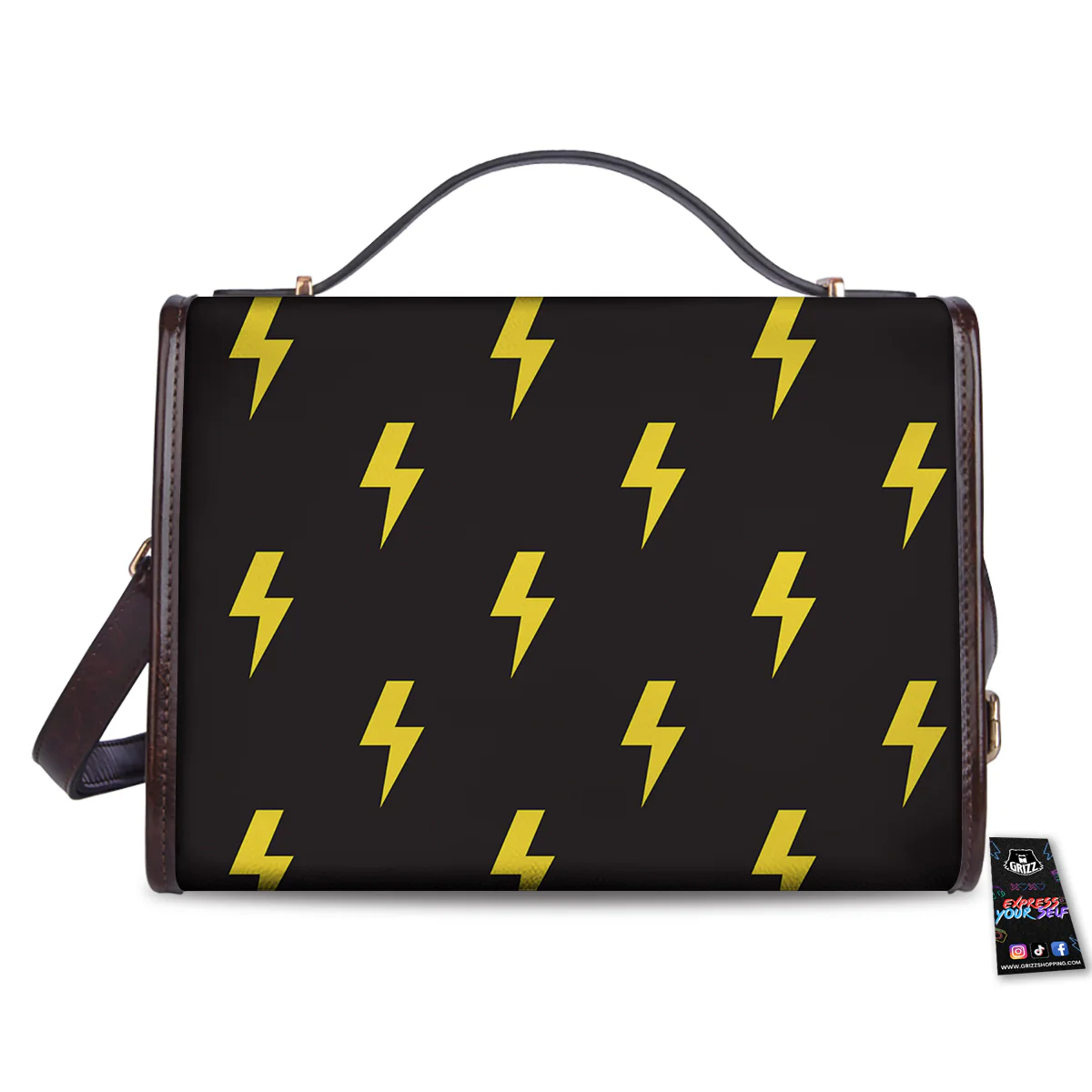 Lightning Bolts Yellow Print Pattern Women's Satchel Bag - Image 2
