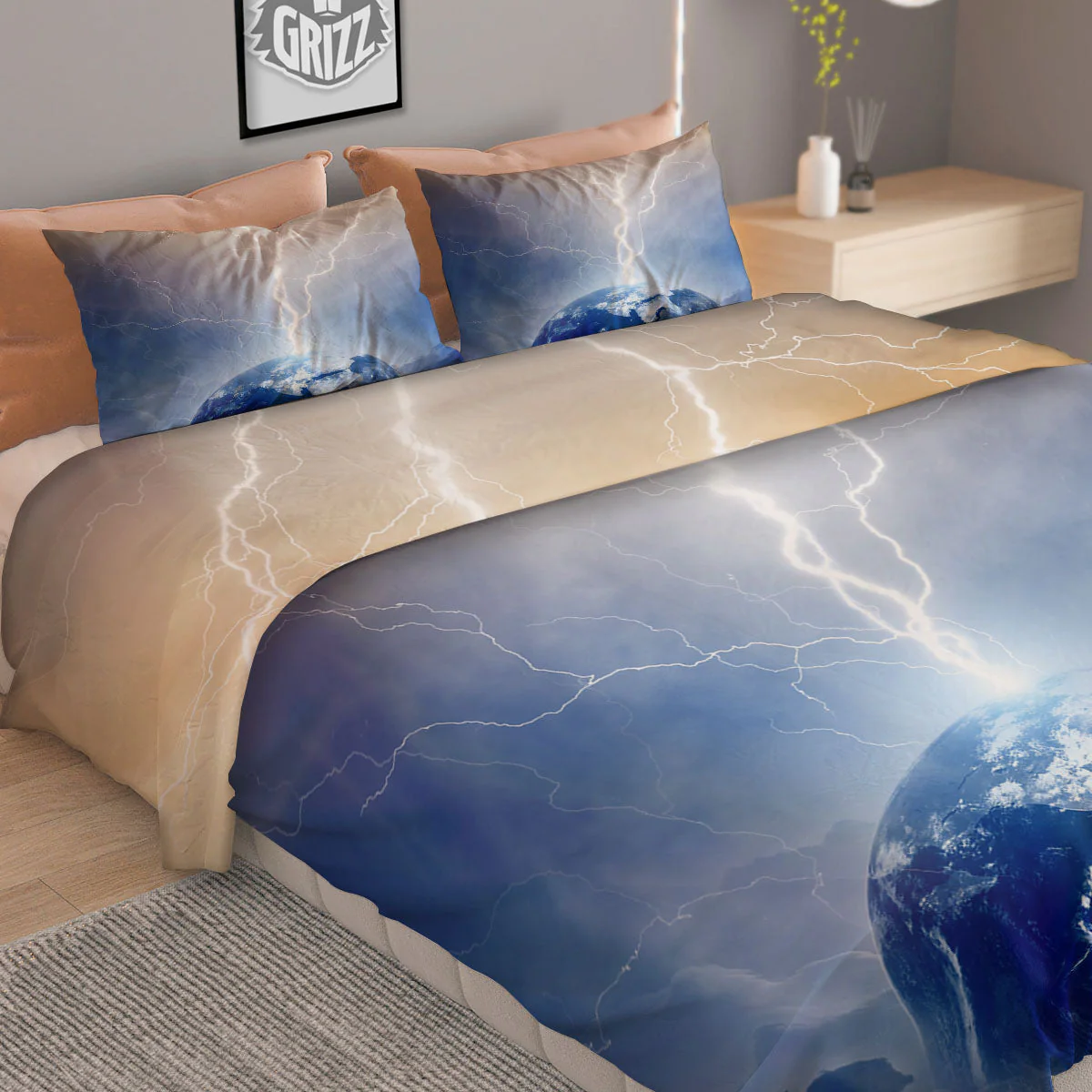 Lightning Destroy Planet Earth Print Duvet Cover Bedding Set - Image 2