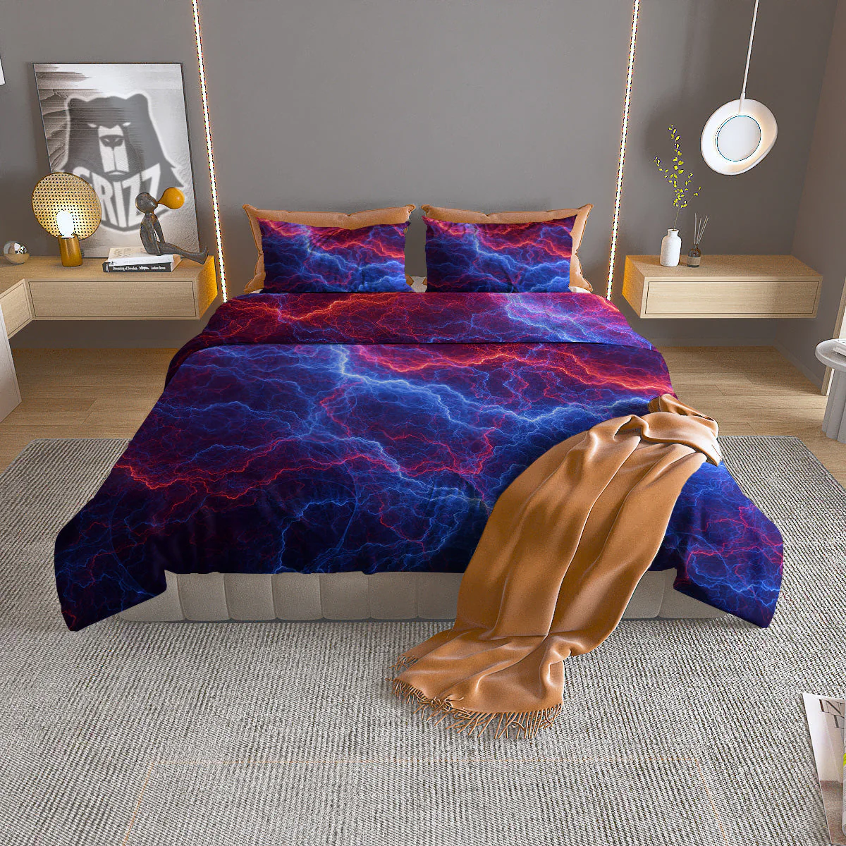 Lightning Red And Blue Print Duvet Cover Bedding Set