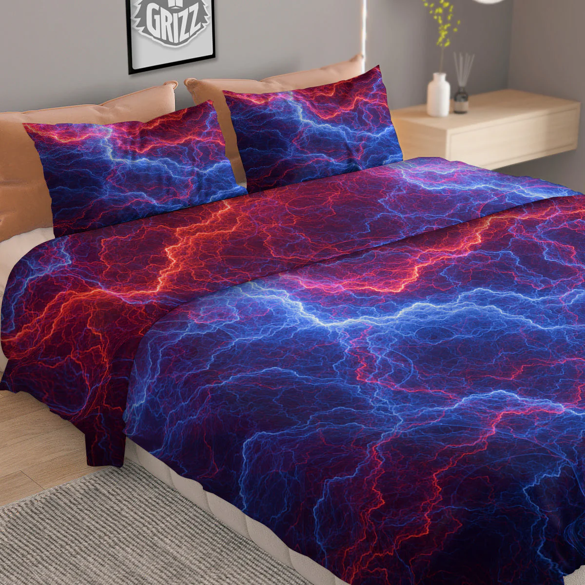Lightning Red And Blue Print Duvet Cover Bedding Set - Image 2