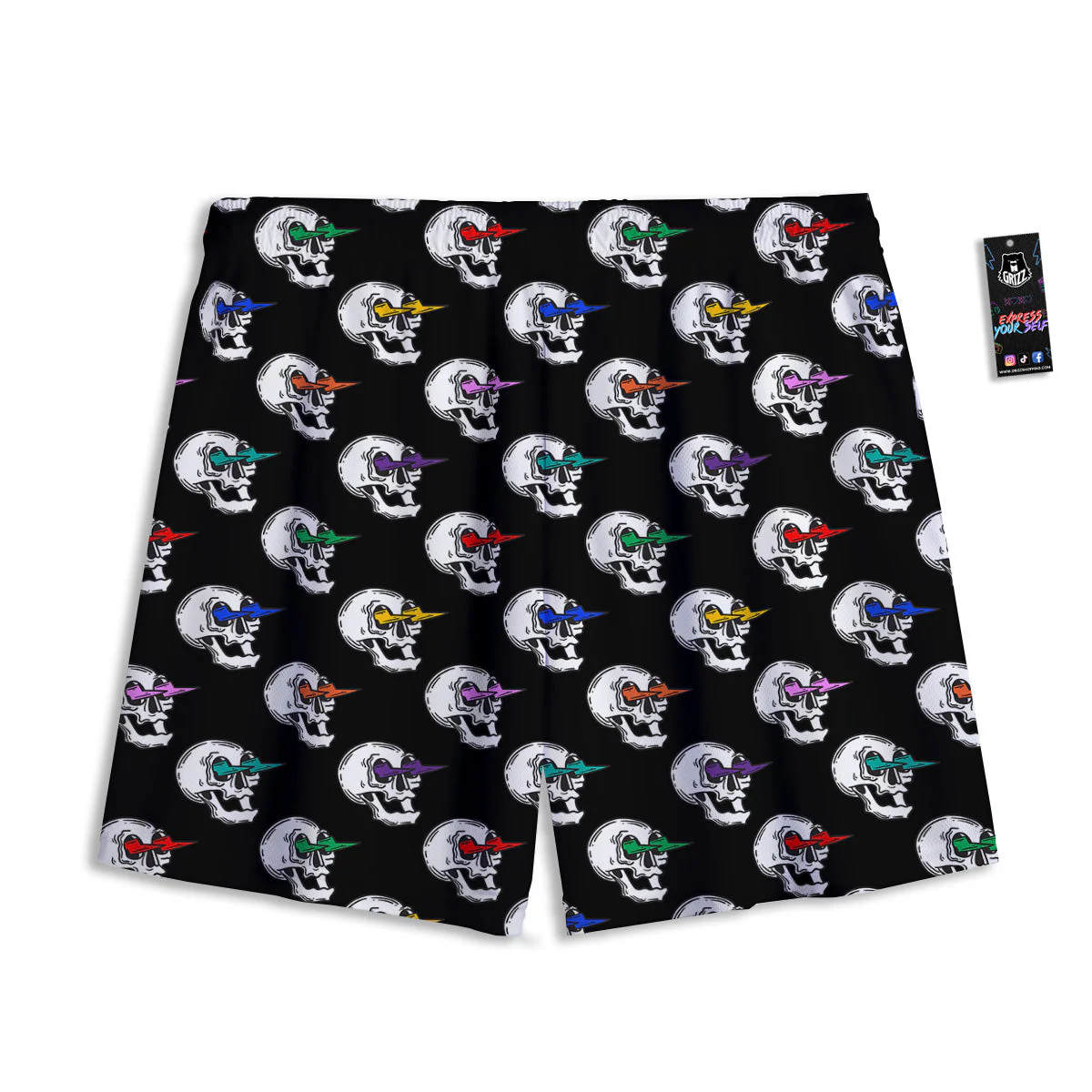 Lightning Skull Print Pattern Mesh Shorts - Image 2