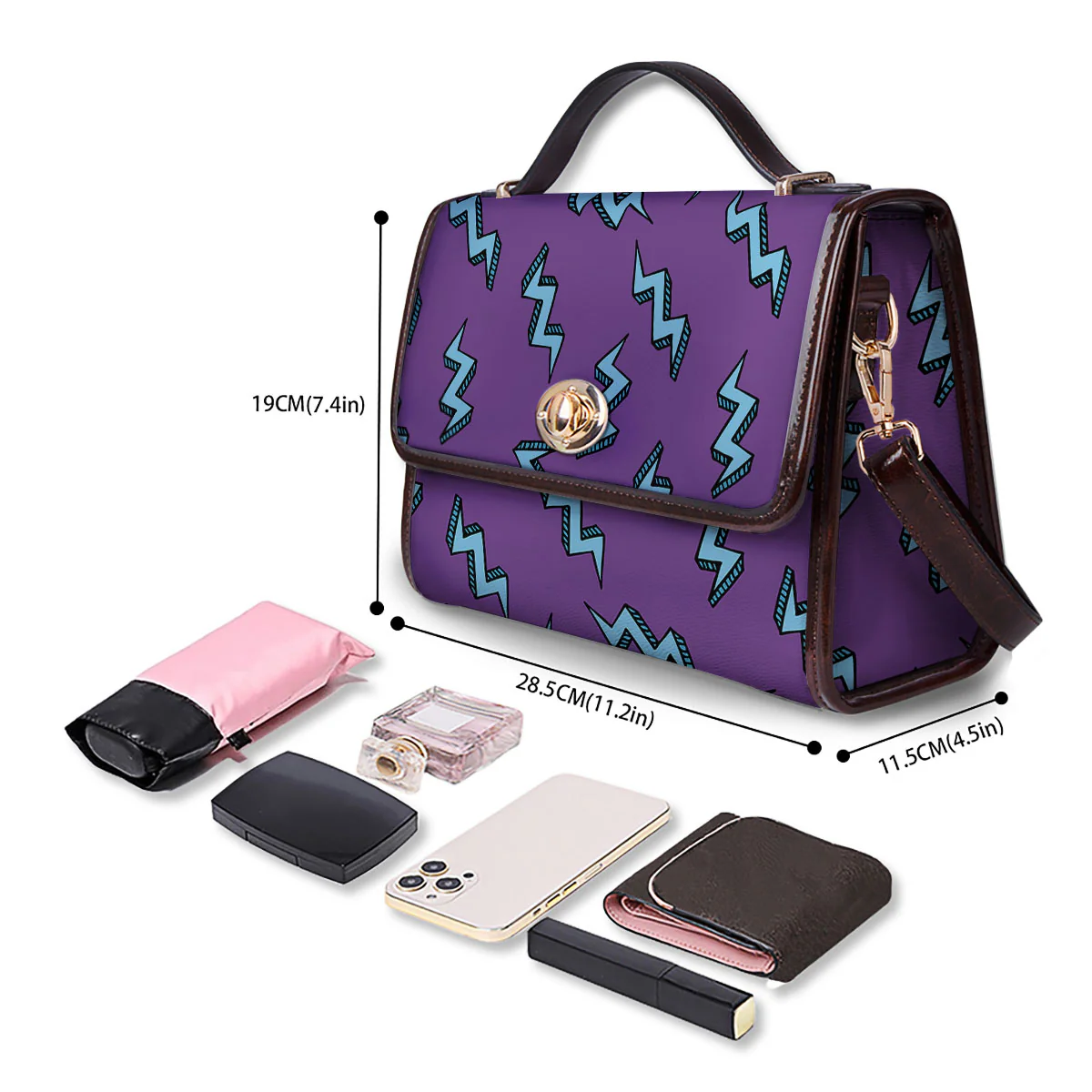 Lightning Teal And Purple Print Pattern Women's Satchel Bag - Image 4