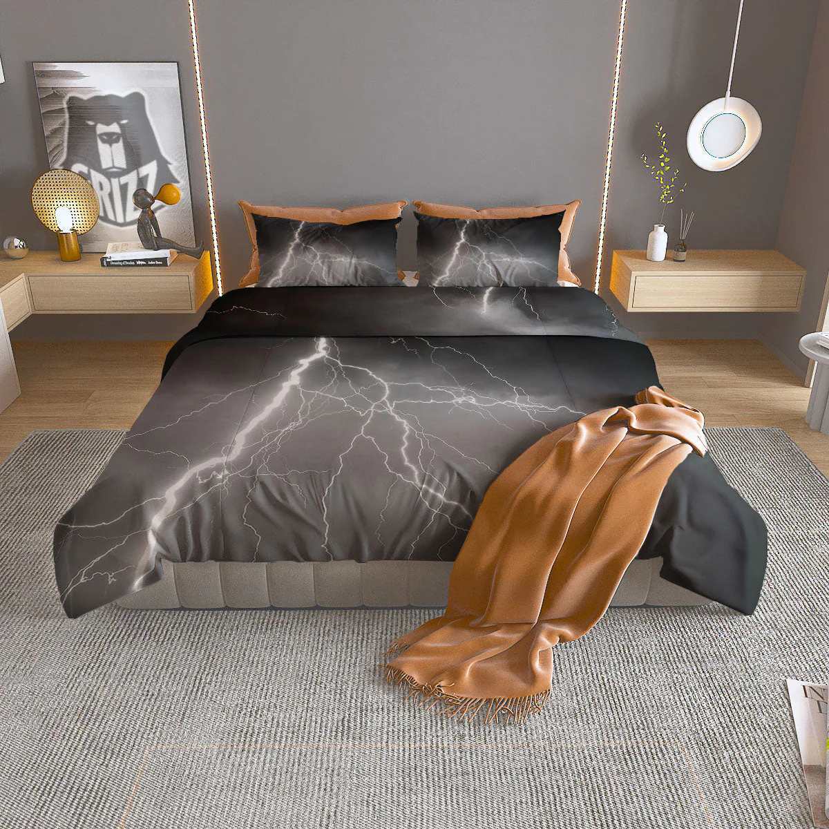 Lightning White Print Duvet Cover Bedding Set