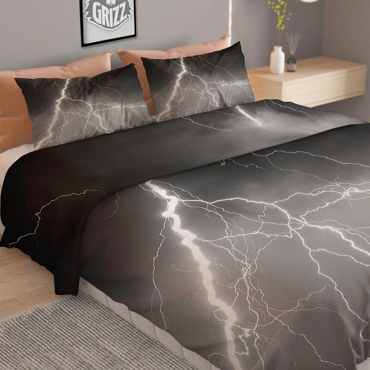 Lightning White Print Duvet Cover Bedding Set - Image 2