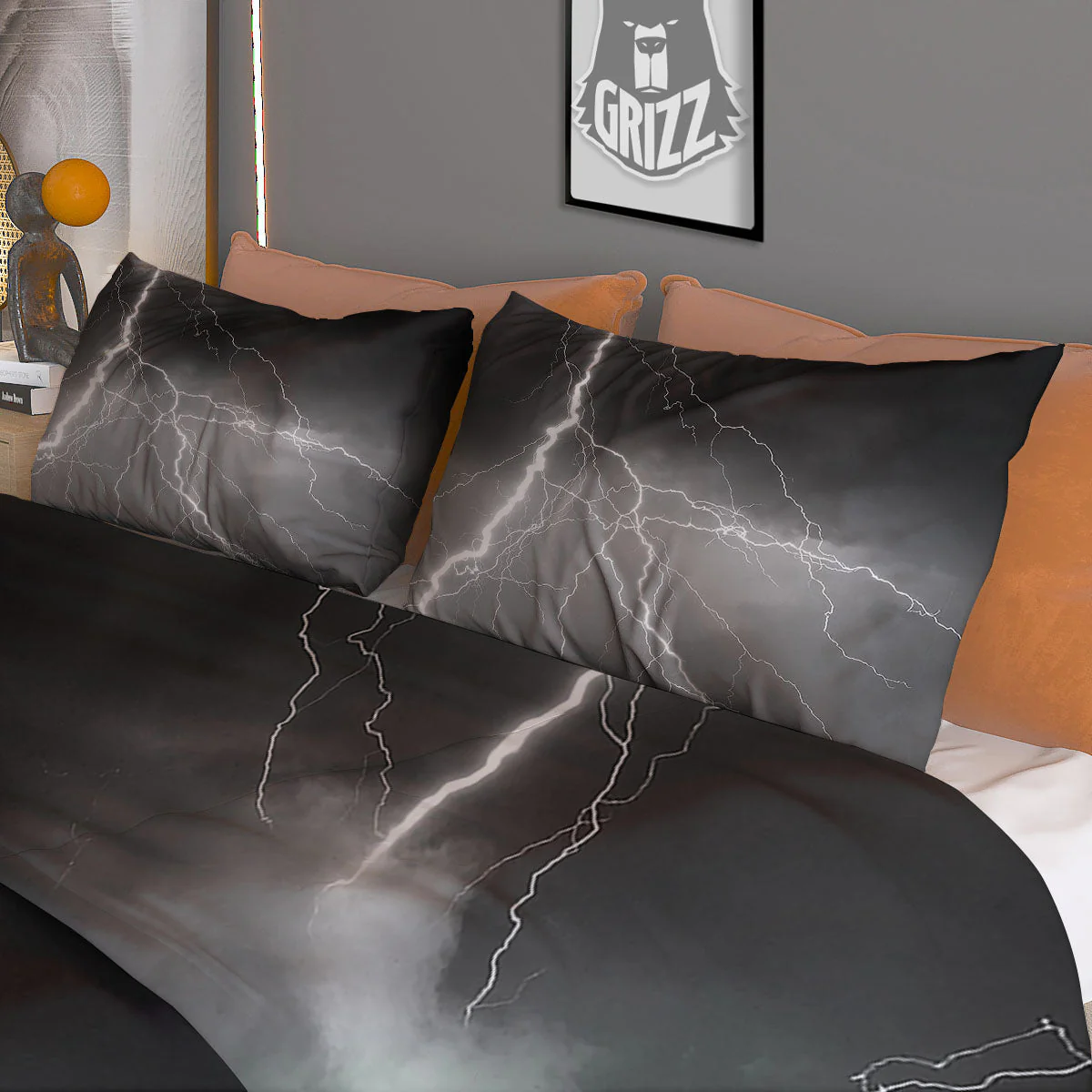 Lightning White Print Duvet Cover Bedding Set - Image 3