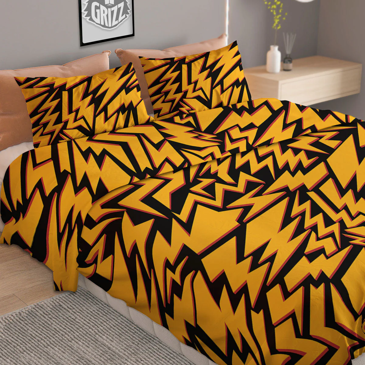 Lightning Yellow And Black Print Pattern Duvet Cover Bedding Set - Image 2