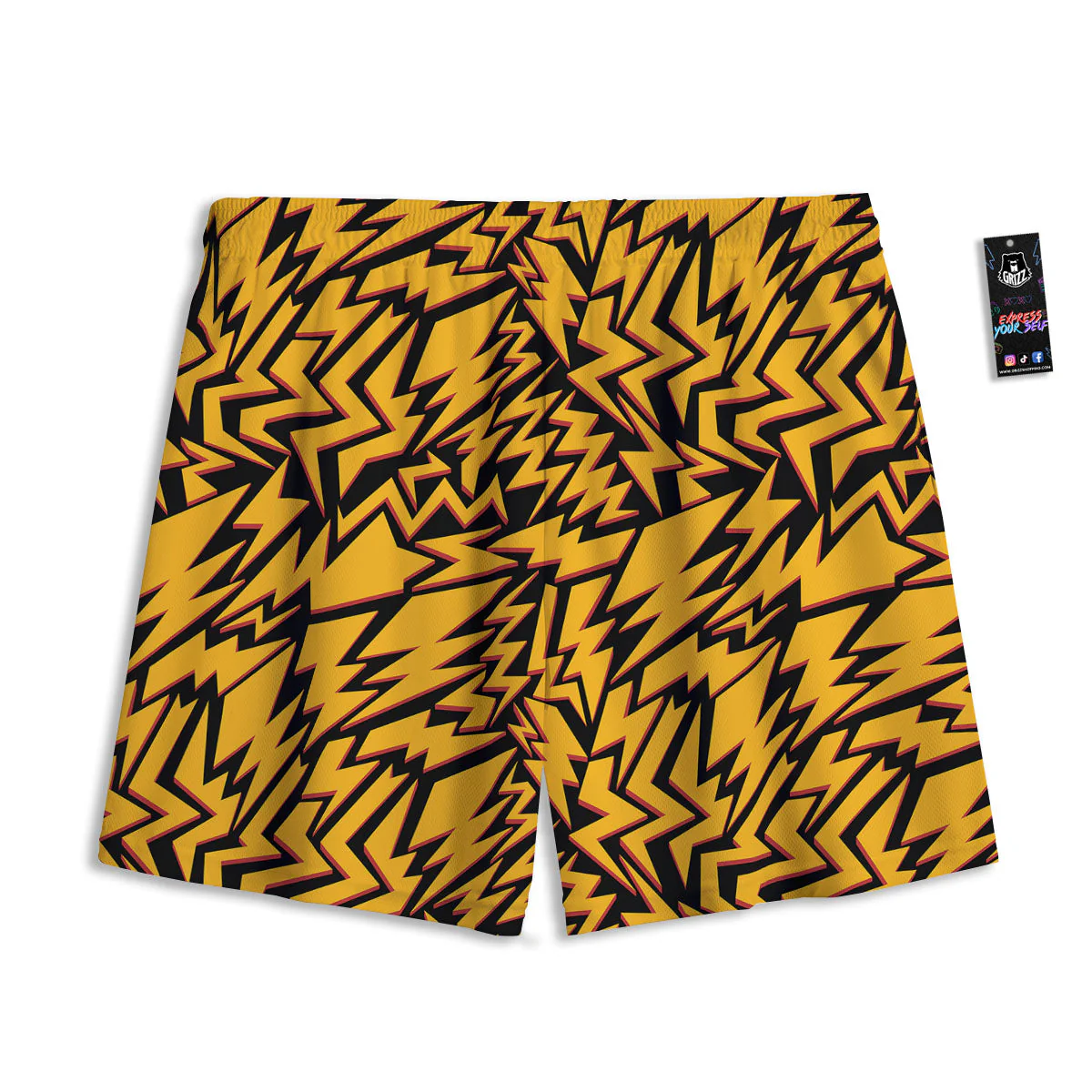 Lightning Yellow And Black Print Pattern Mesh Shorts - Image 2