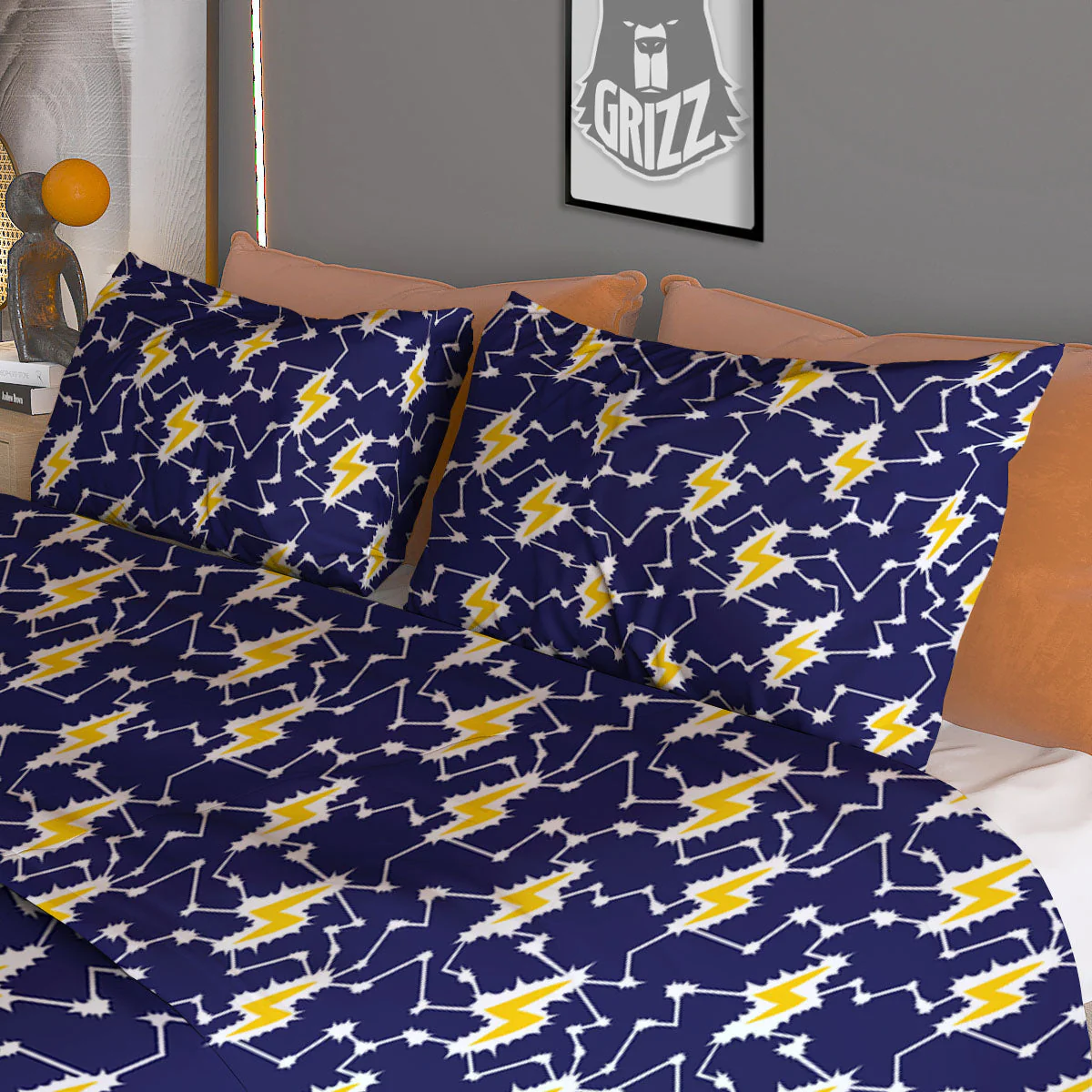 Lightning Yellow And Blue Print Pattern Duvet Cover Bedding Set - Image 3