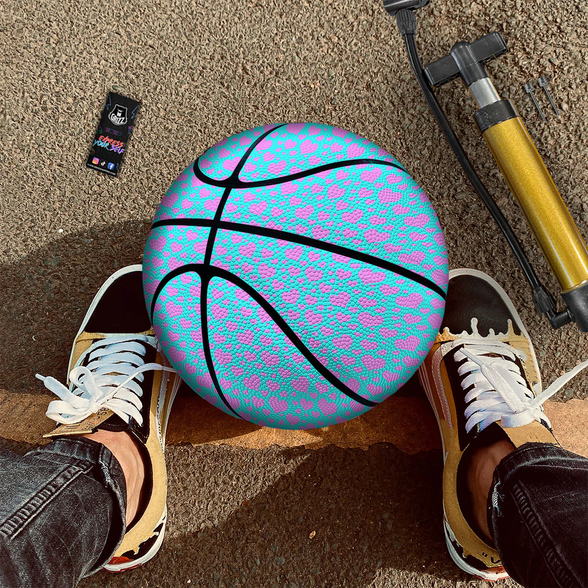 Lights Heart Blue And Pink Print Pattern Basketball - Image 2