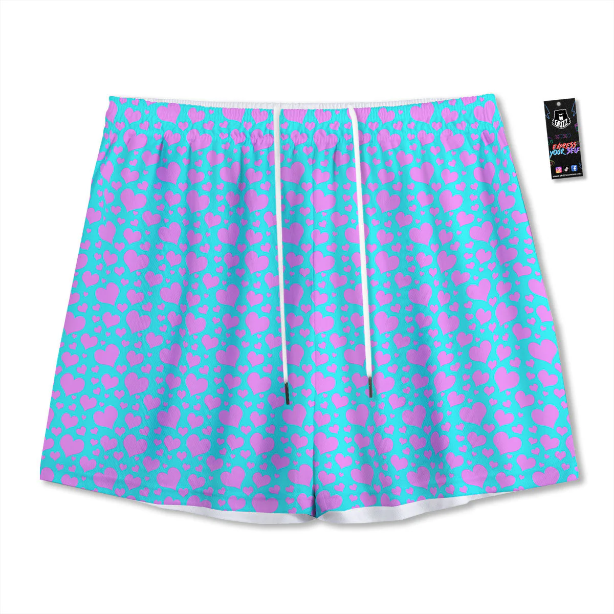 Lights Heart Blue And Pink Print Pattern Mesh Shorts