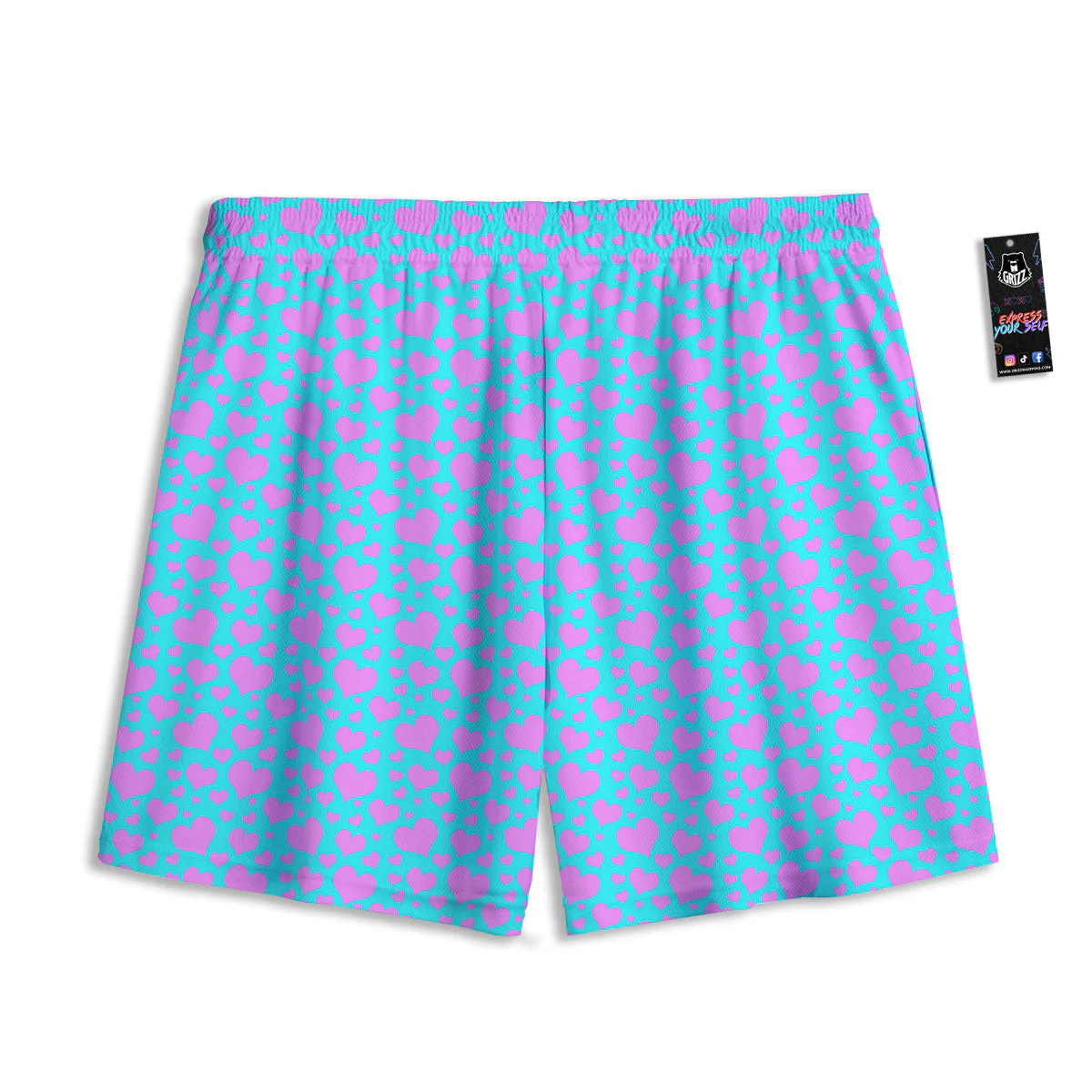 Lights Heart Blue And Pink Print Pattern Mesh Shorts - Image 2