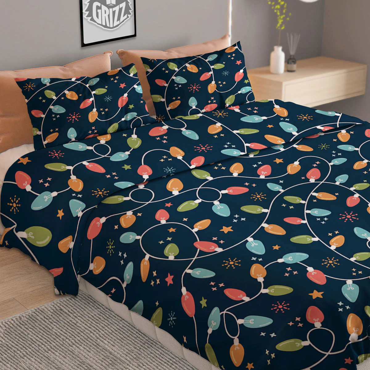 Lights Merry Christmas Print Pattern Duvet Cover Bedding Set - Image 2