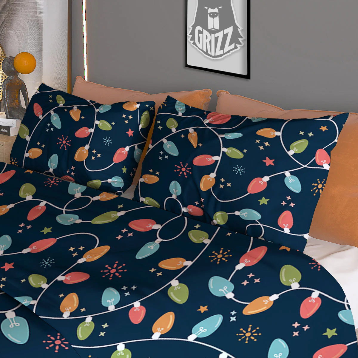 Lights Merry Christmas Print Pattern Duvet Cover Bedding Set - Image 3
