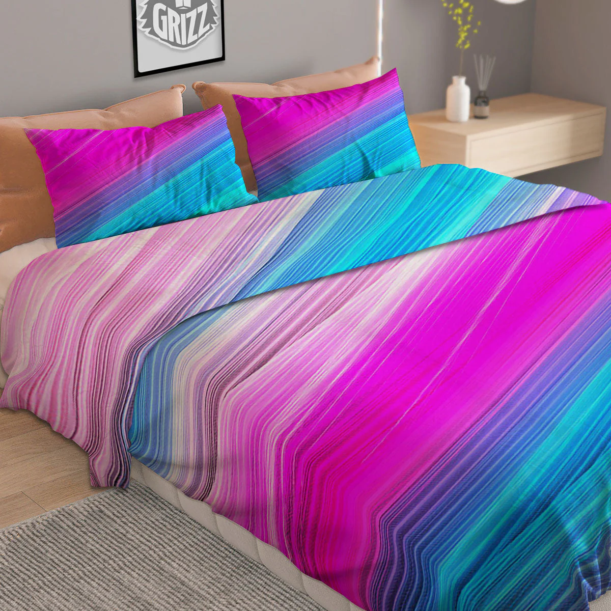 Lights Speed Teal And Pink Print Duvet Cover Bedding Set - Image 2