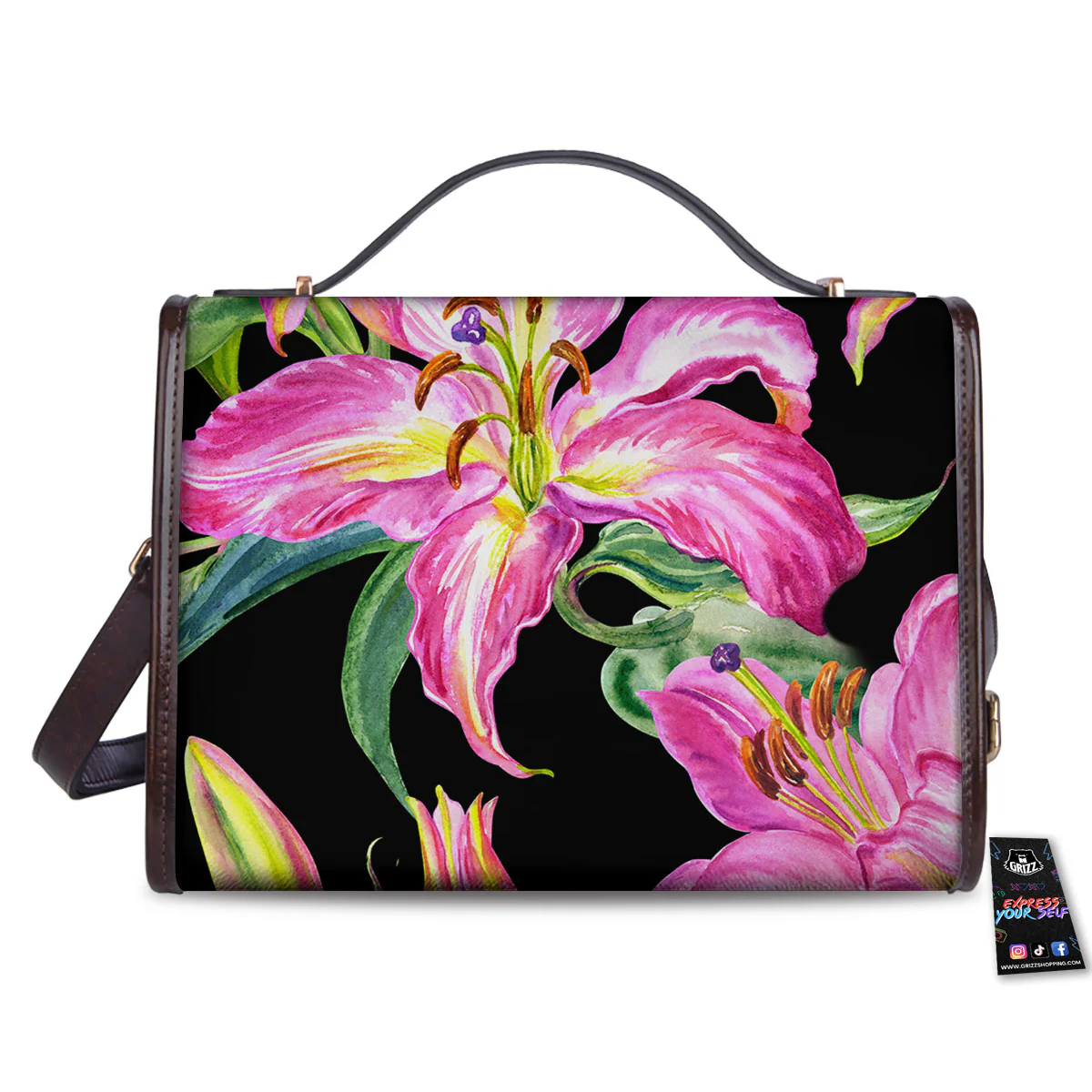 Lilies Pink Watercolor Print Women's Satchel Bag - Image 2