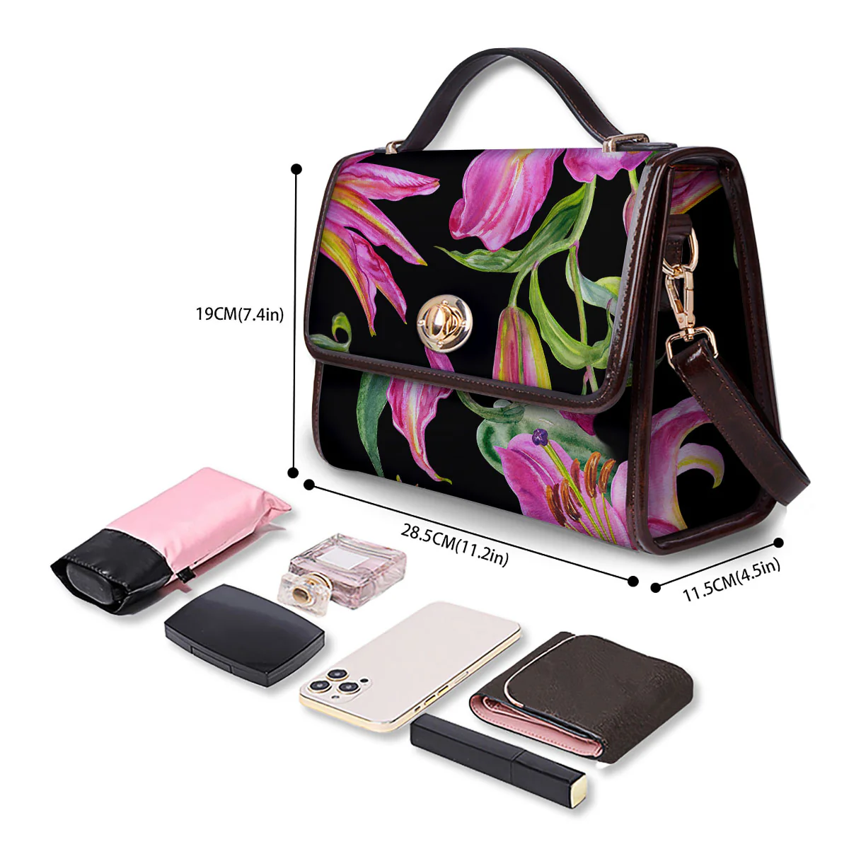 Lilies Pink Watercolor Print Women's Satchel Bag - Image 4