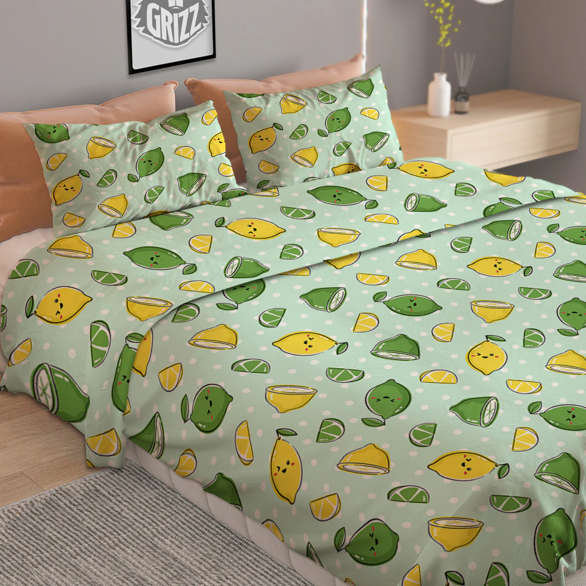 Lime Cute Print Pattern Duvet Cover Bedding Set - Image 2