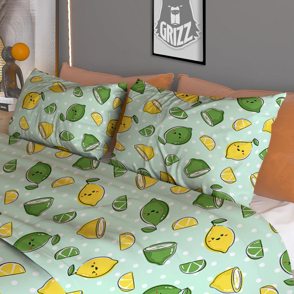 Lime Cute Print Pattern Duvet Cover Bedding Set - Image 3