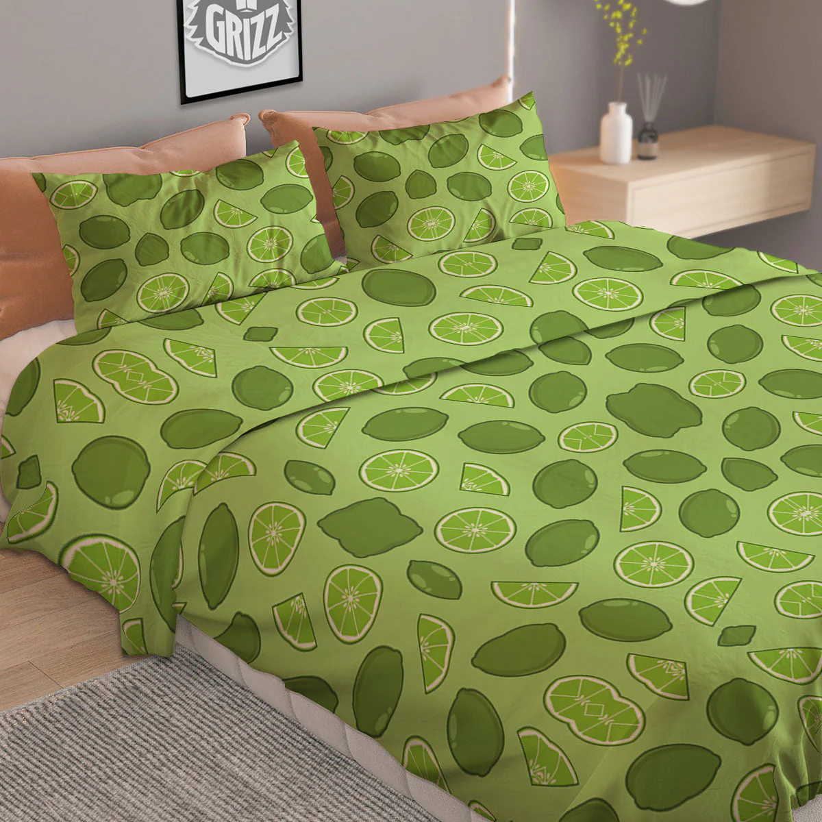Lime Green Print Pattern Duvet Cover Bedding Set - Image 2
