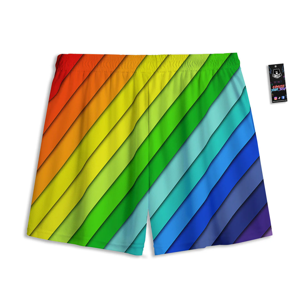 Lines Rainbow Diagonal Print Pattern Mesh Shorts - Image 2