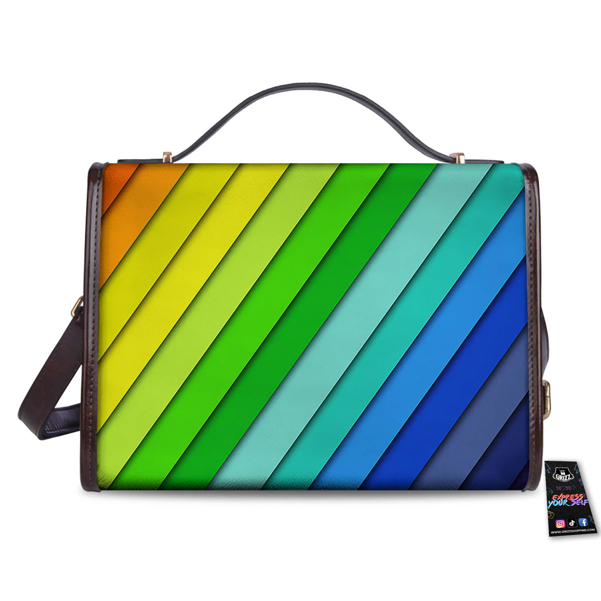 Lines Rainbow Diagonal Print Pattern Women's Satchel Bag - Image 2